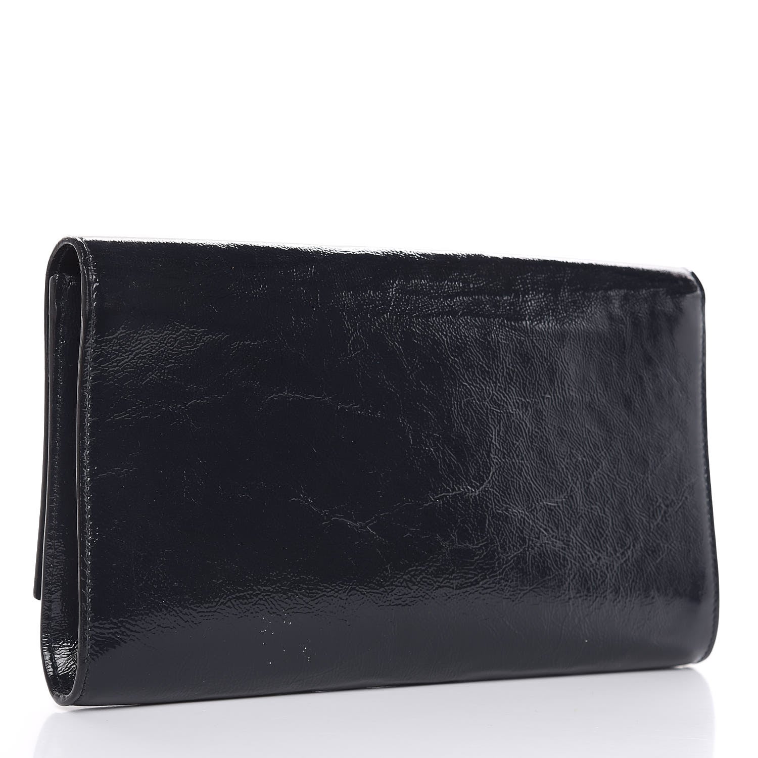 Saint Laurent Textured Patent Calfskin Large Belle De Jour Clutch Deep Marine 3 of 16