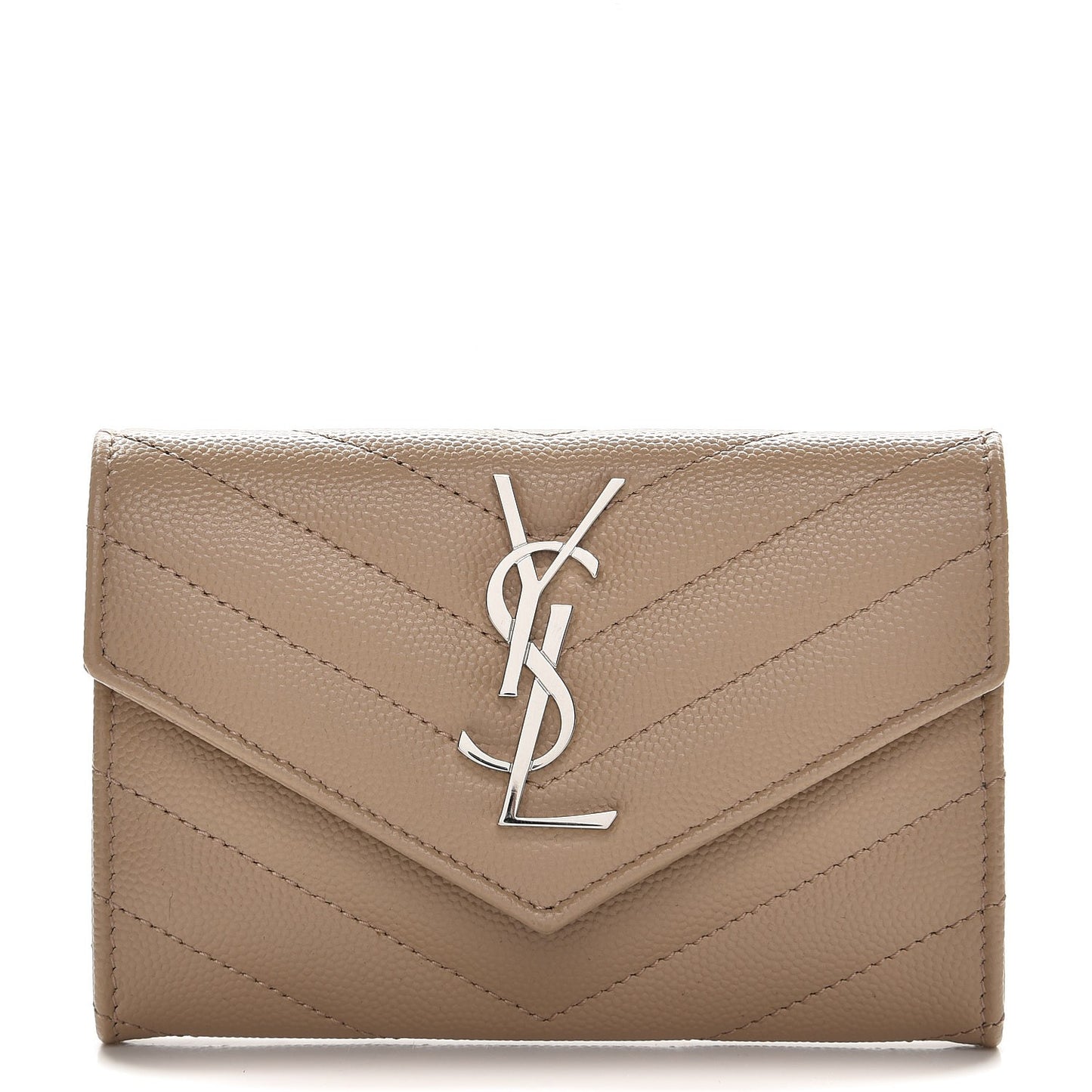 Grain De Poudre Matelasse Chevron Small Monogram Envelope Wallet Dark Beige