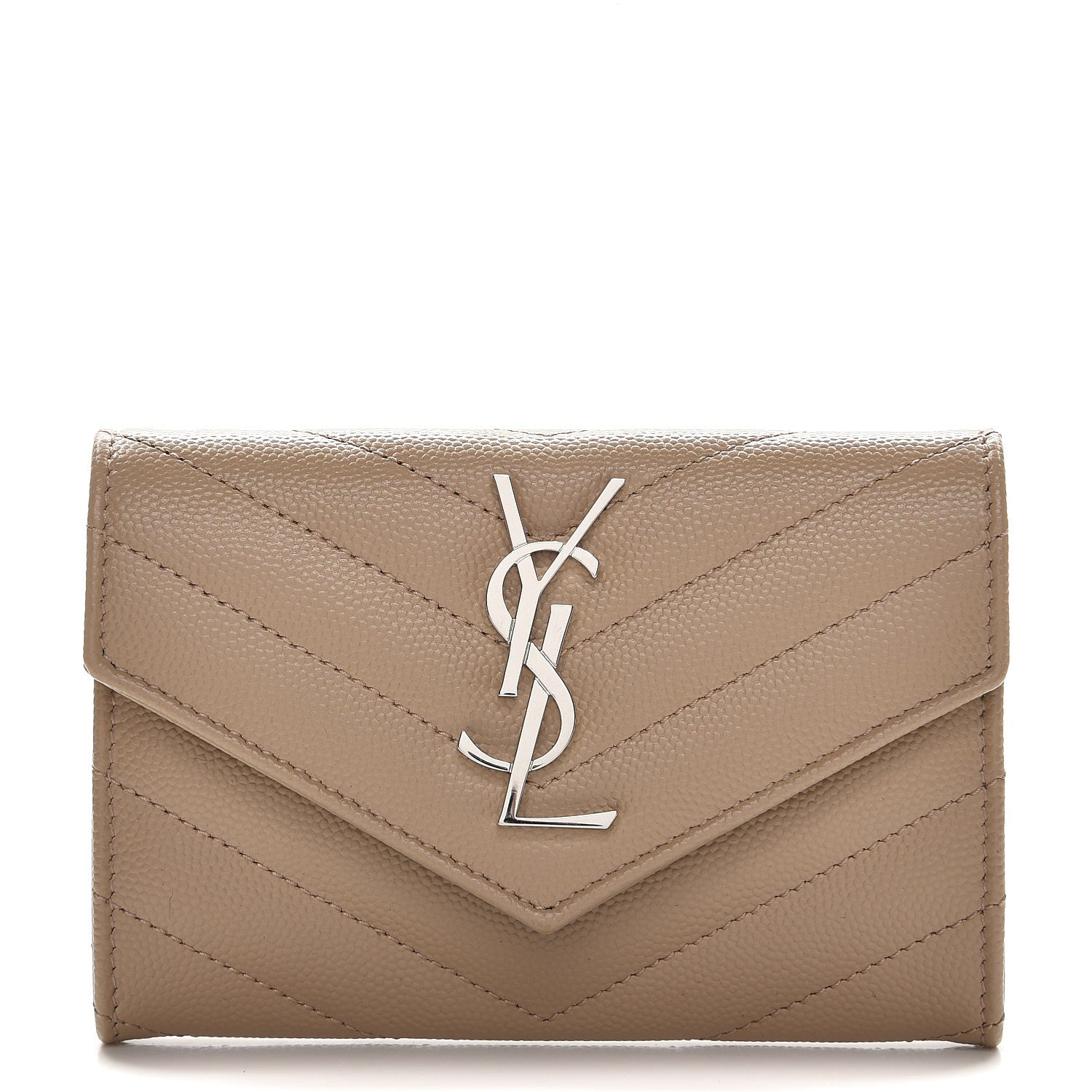 Saint Laurent Grain De Poudre Matelasse Chevron Small Monogram Envelope Wallet Dark Beige 1 of 8