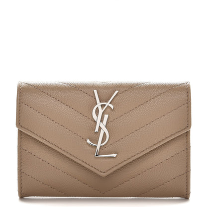 Saint Laurent Grain De Poudre Matelasse Chevron Small Monogram Envelope Wallet Dark Beige 1 of 8