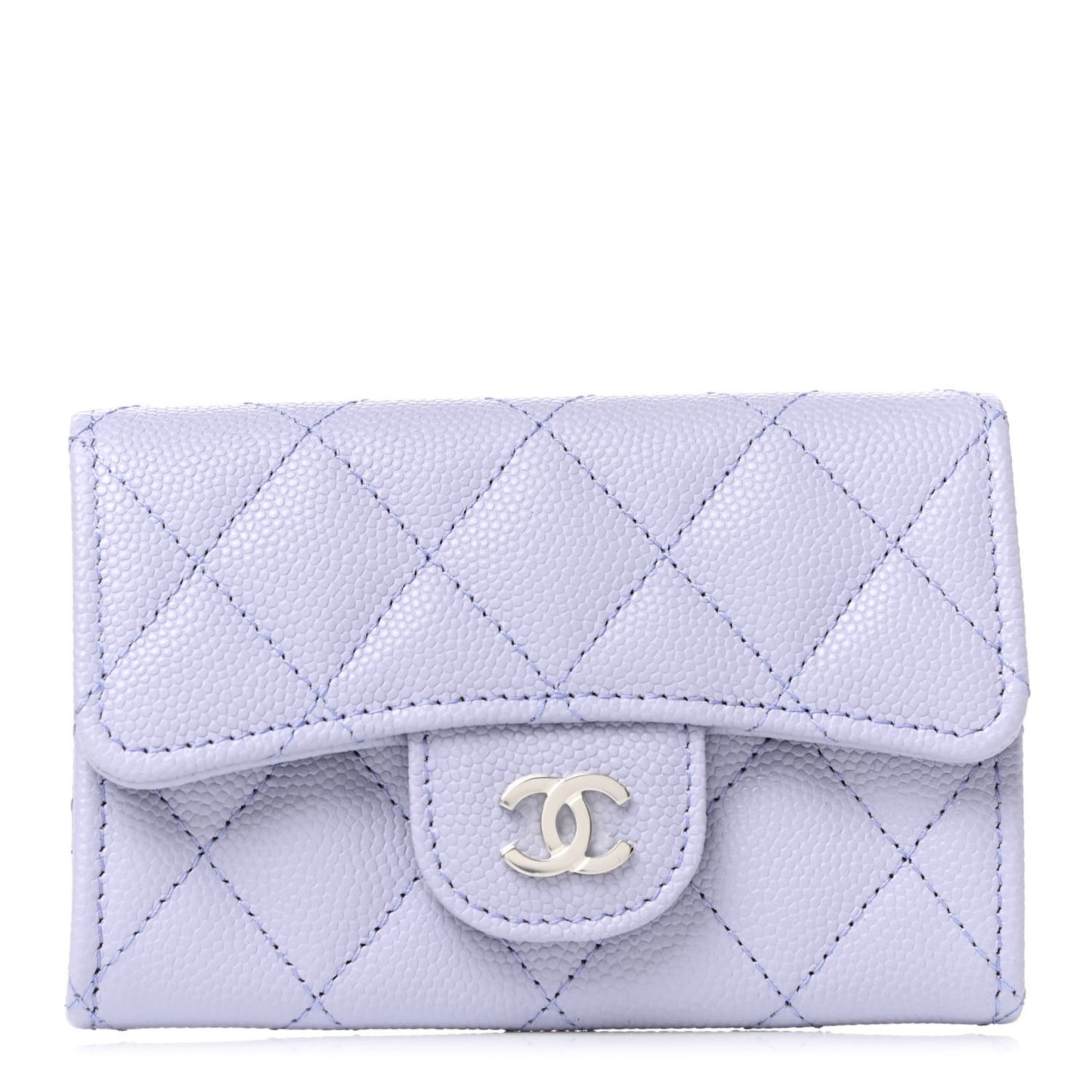 Caviar Quilted Flap Card Holder Wallet Light Purple