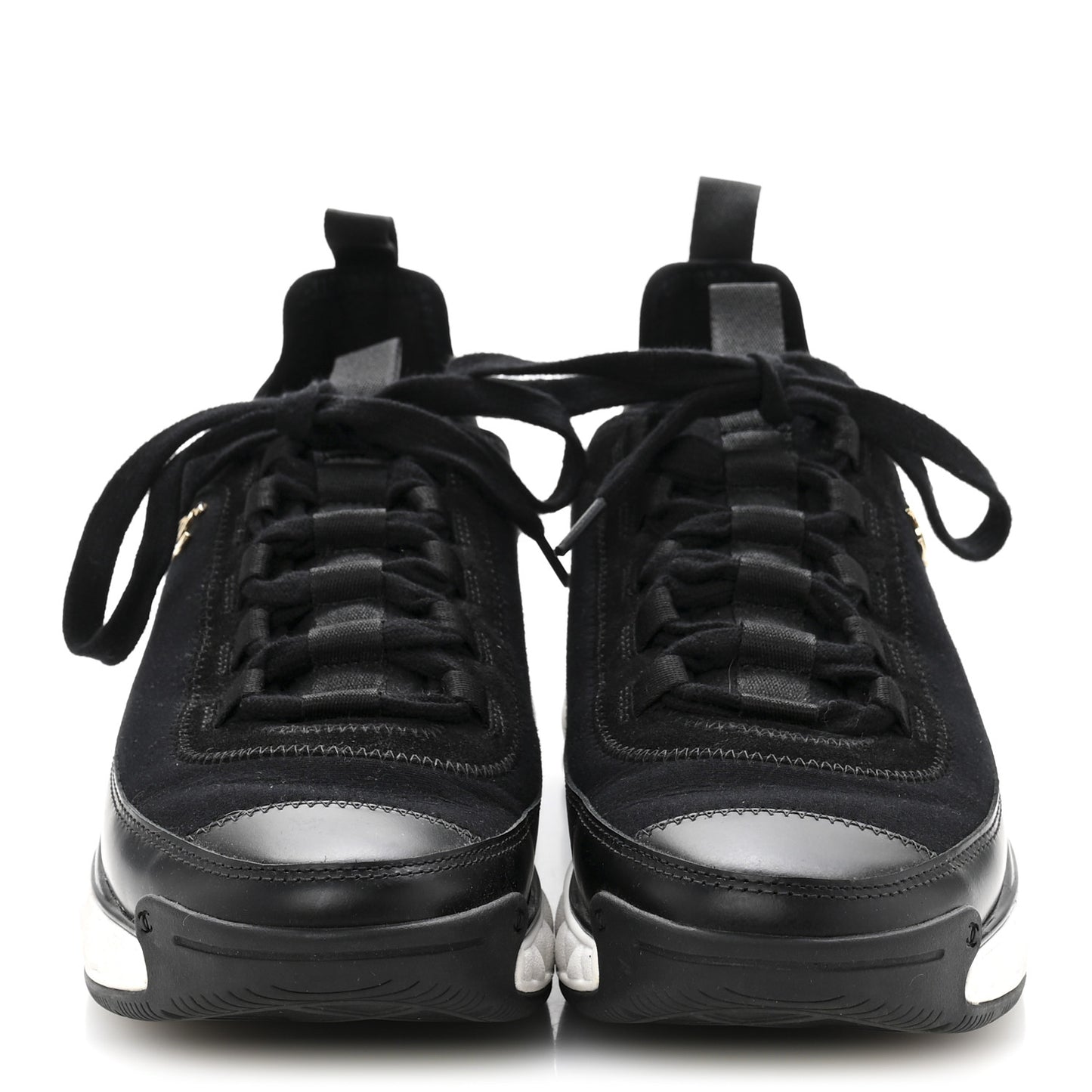 Velvet Calfskin Mixed Fibers CC Sneakers 38 Black