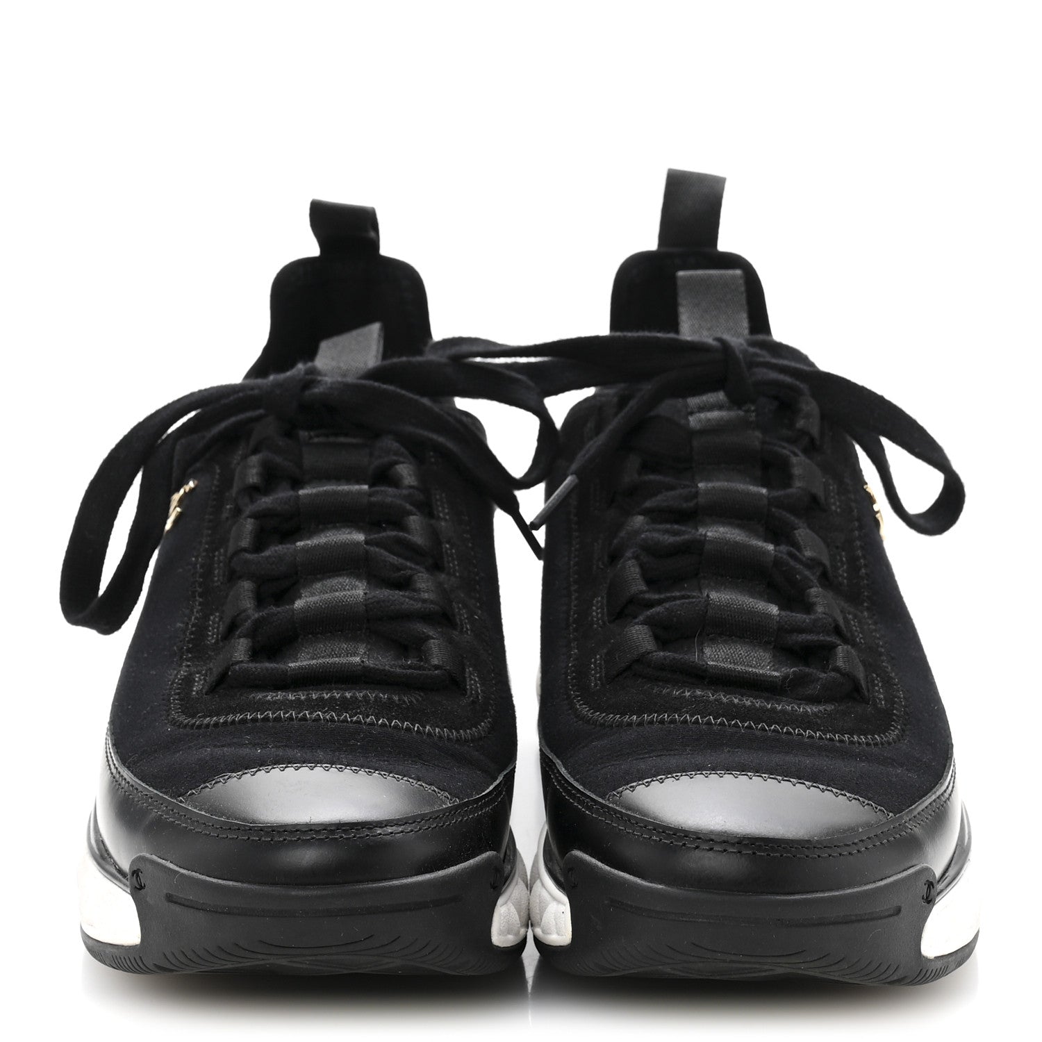 Chanel Velvet Calfskin Mixed Fibers CC Sneakers 38 Black 3 of 8