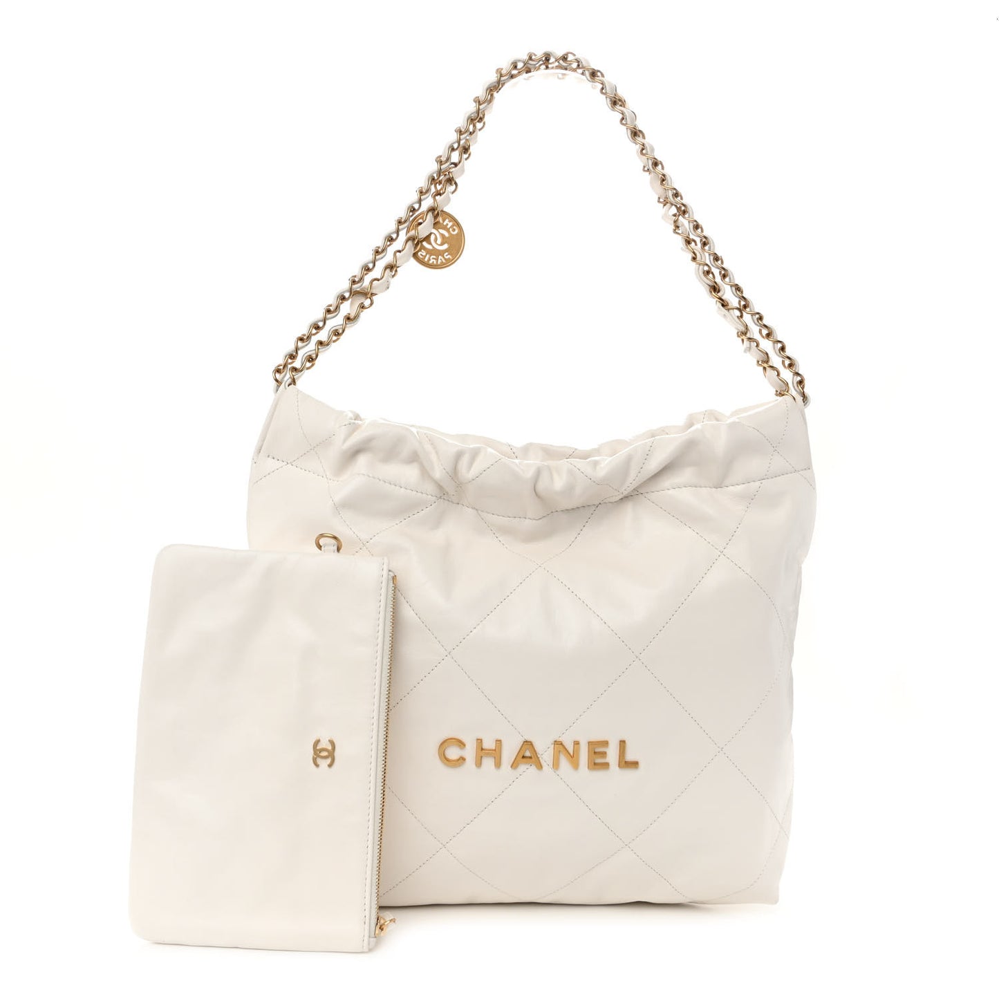 Shiny Calfskin Quilted Small Chanel 22 White