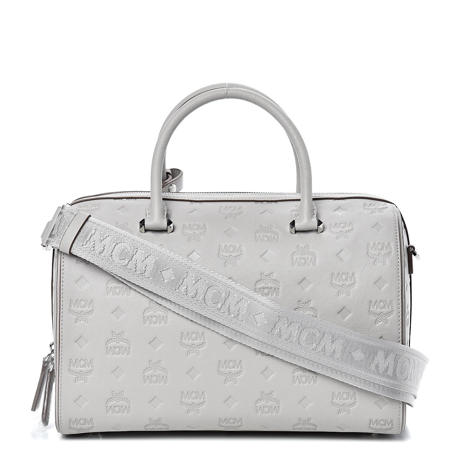 MCM Calfskin Ottomar Monogram Essential Boston Bag Dove 1 of 9