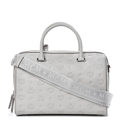 MCM Calfskin Ottomar Monogram Essential Boston Bag Dove 1 of 9