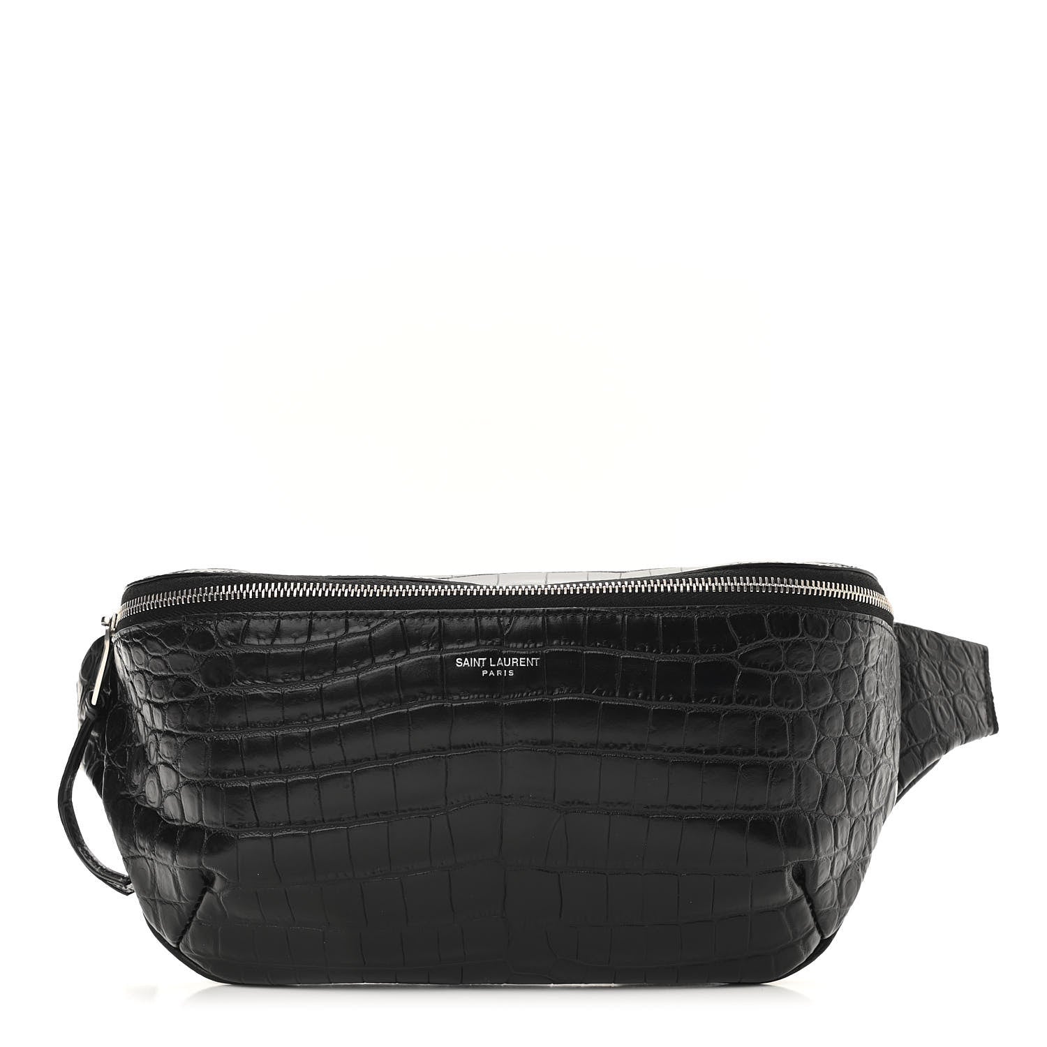 Saint Laurent Calfskin Crocodile Embossed Monogram Belt Bag Black 1 of 11
