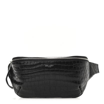 Saint Laurent Calfskin Crocodile Embossed Monogram Belt Bag Black 1 of 11