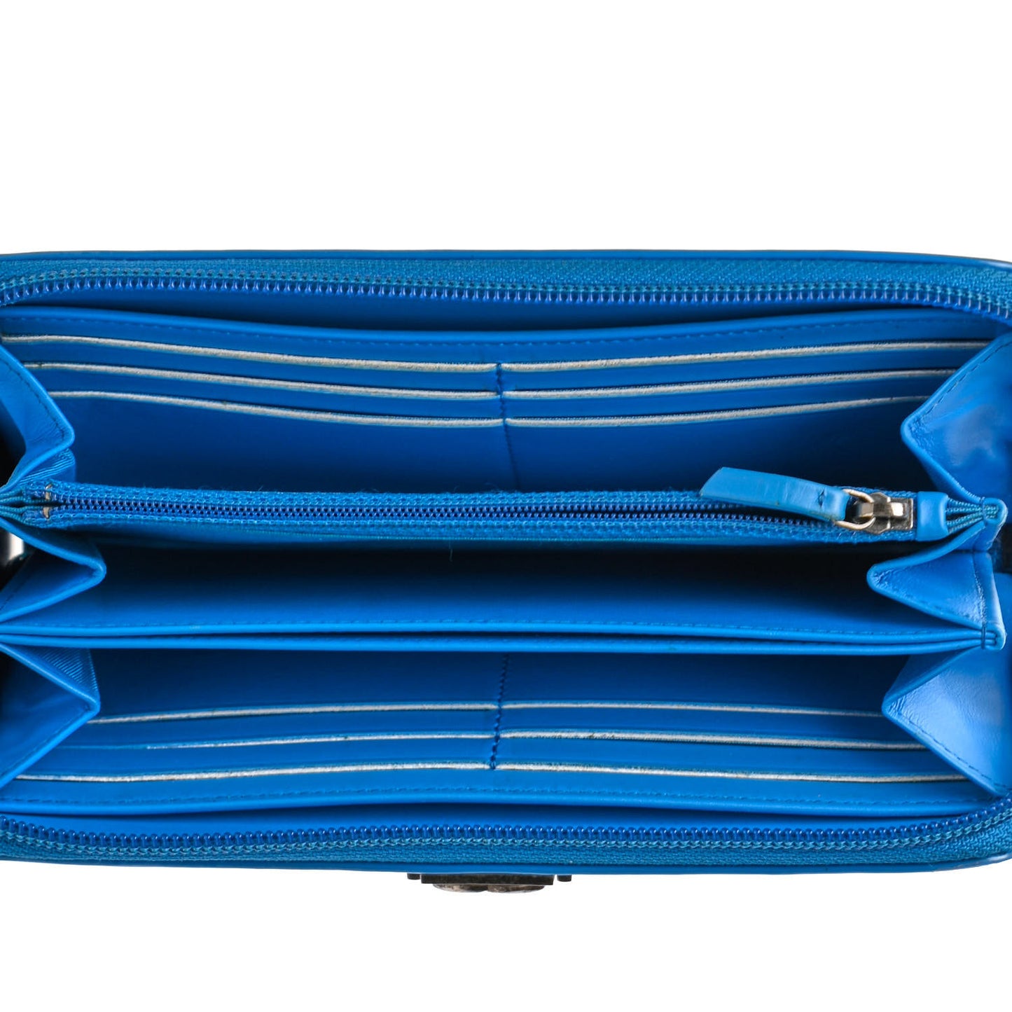 Patent Quilted Boy Zip Around Wallet Light Blue