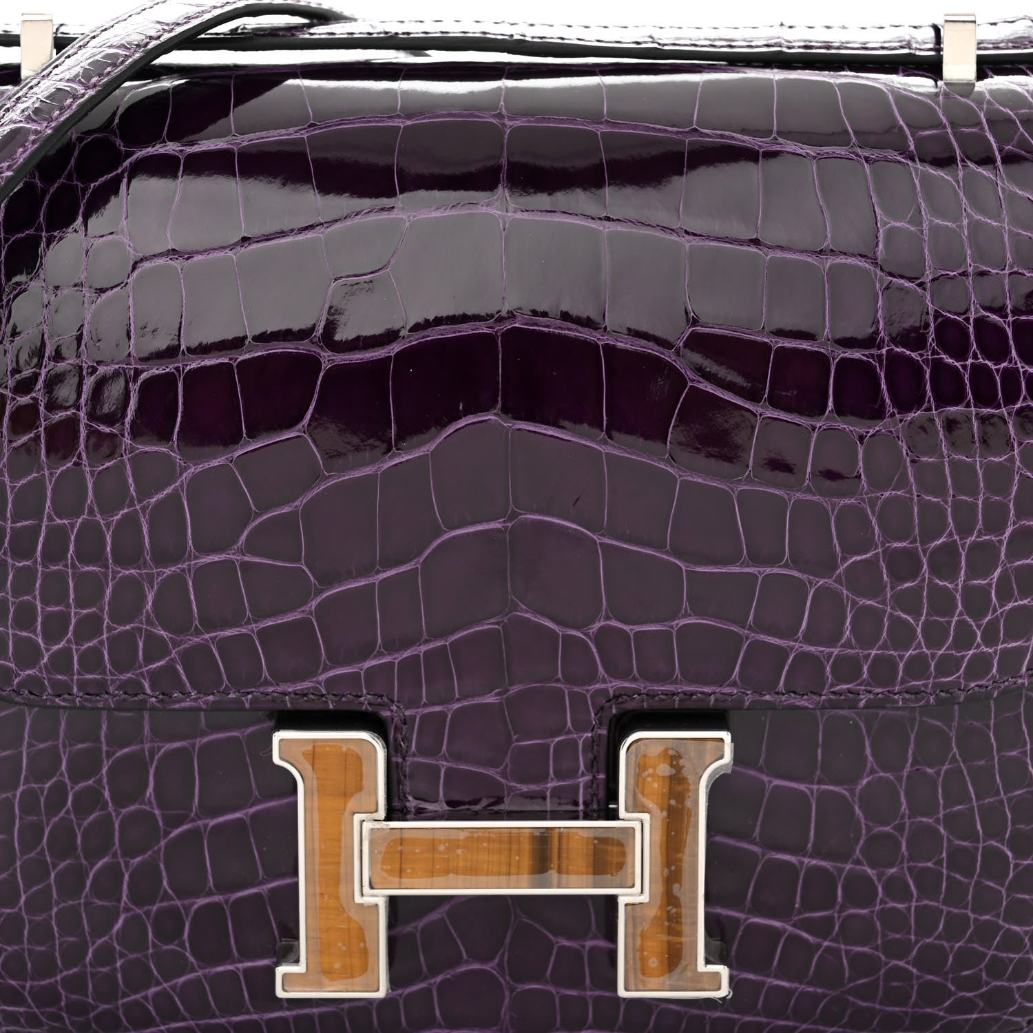 Hermes Shiny Alligator Tiger Eye Constance 18 Amethyst 8 of 11