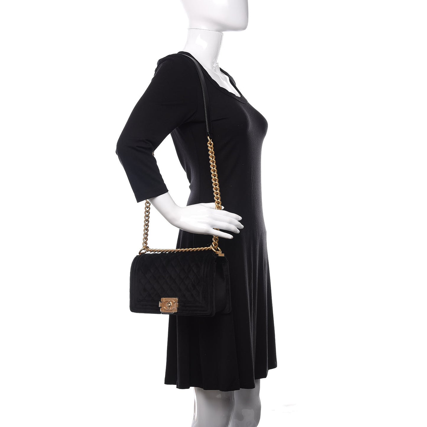 Velvet Quilted Medium Boy Flap Black