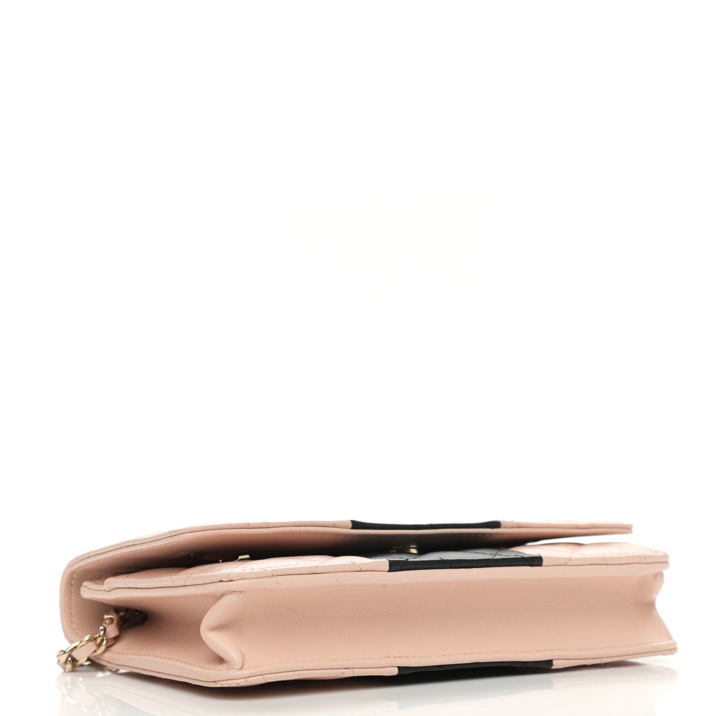 Lambskin Quilted Wallet On Chain WOC Beige Black