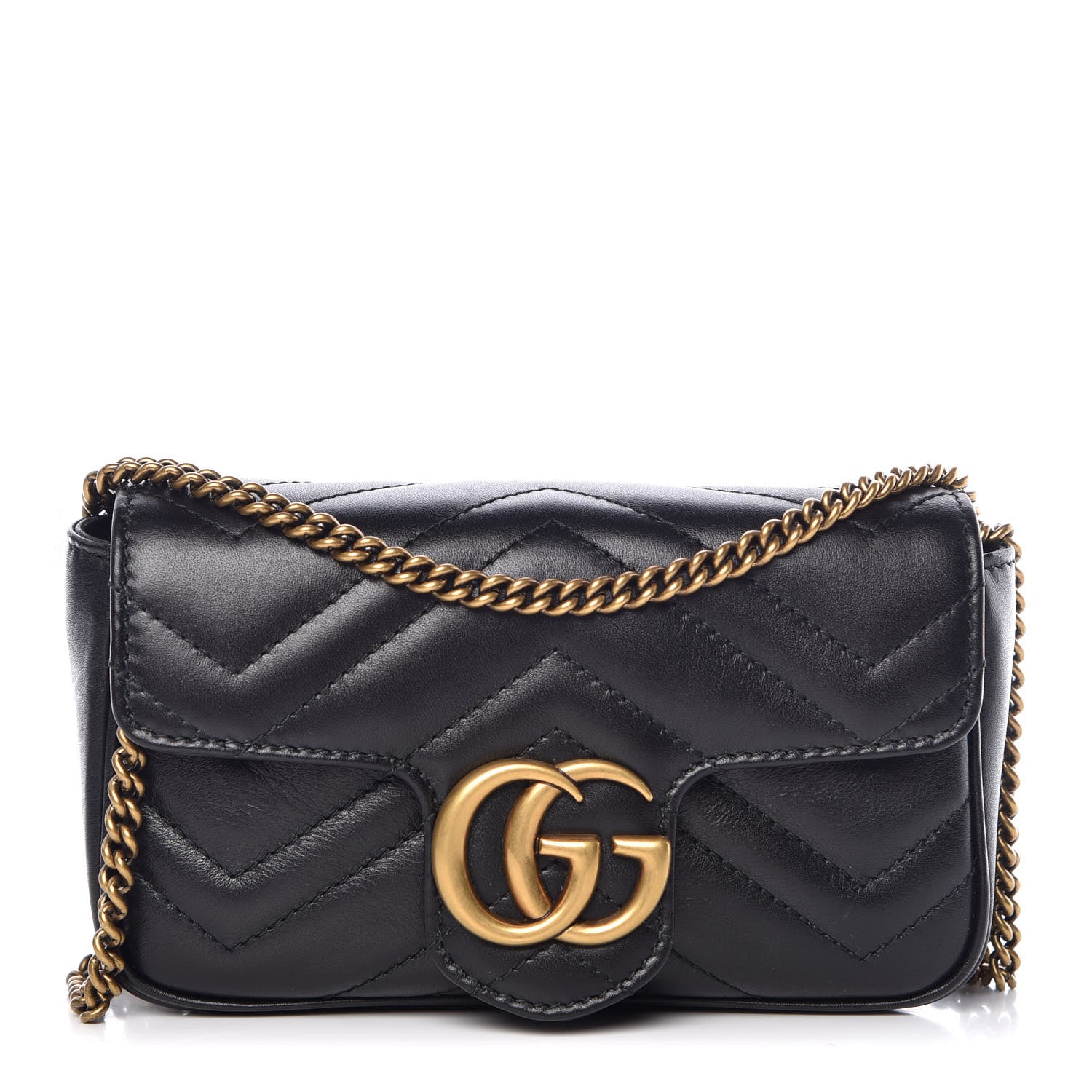 Gucci Calfskin Matelasse Super Mini GG Marmont Shoulder Bag Black 1 of 10