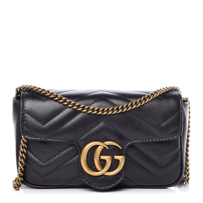 Gucci Calfskin Matelasse Super Mini GG Marmont Shoulder Bag Black 1 of 10