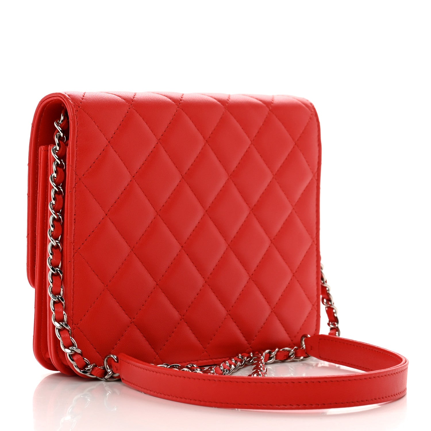 Chanel Lambskin Quilted Square Wallet On Chain WOC Red 3 of 12