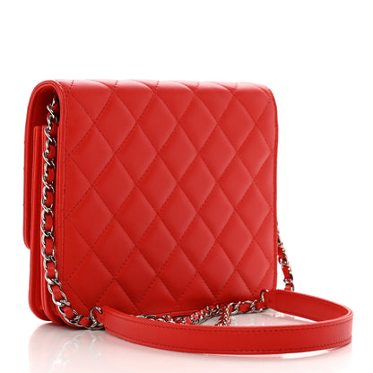Chanel Lambskin Quilted Square Wallet On Chain WOC Red 3 of 12