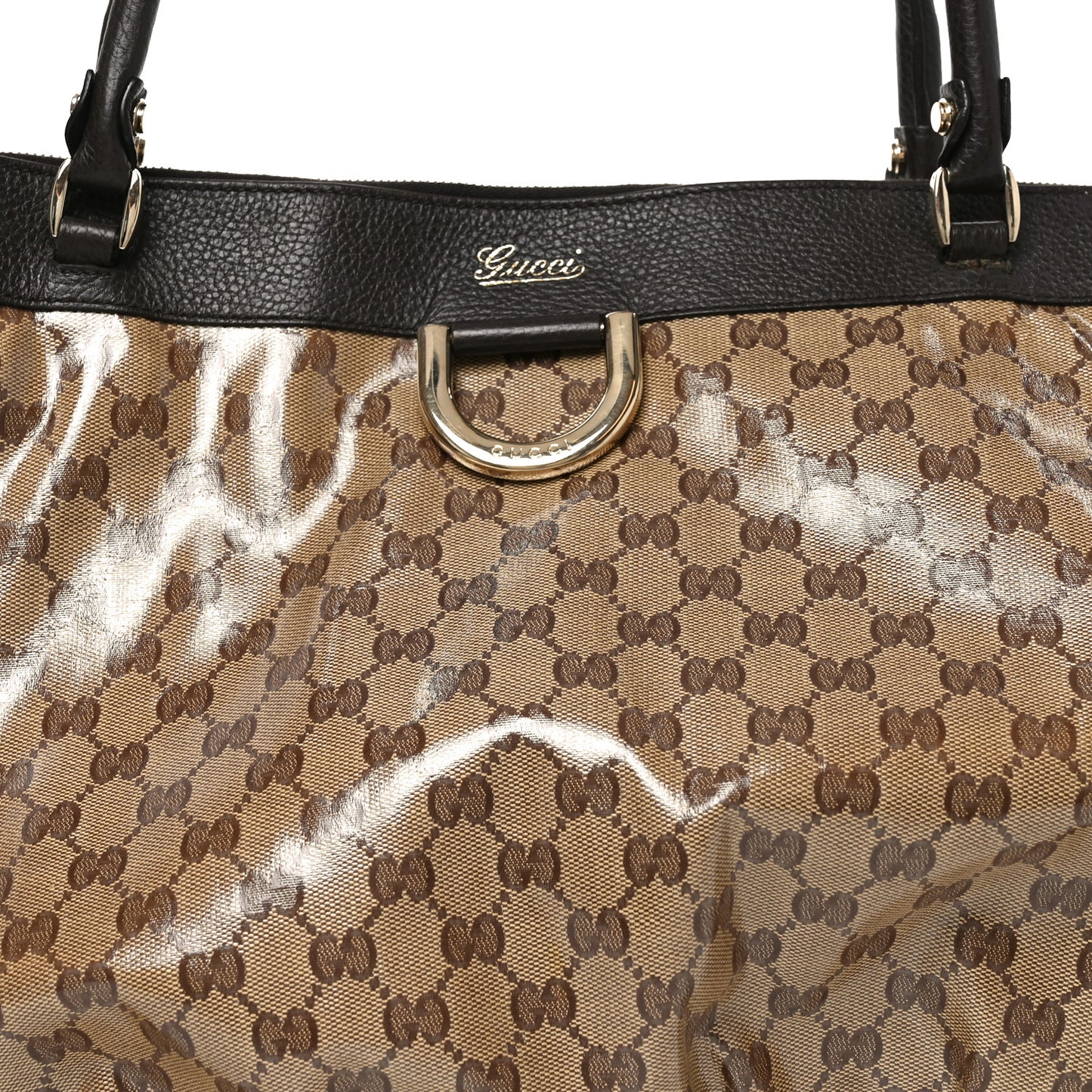 Crystal Monogram Large D Gold Ring Tote Dark Brown