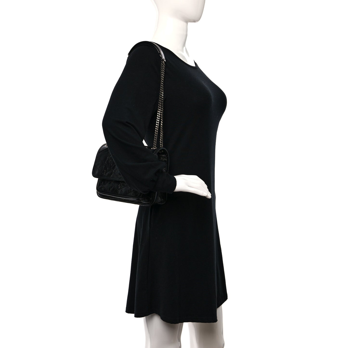 Crinkled Calfskin Matelasse Monogram Baby Niki Chain Satchel Black