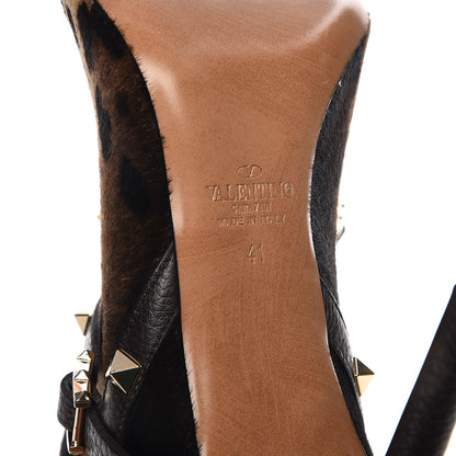 Valentino Garavani Calf Hair Leopard Rockstud Double Buckle 100mm Ankle Boots 41 Brown 6 of 11