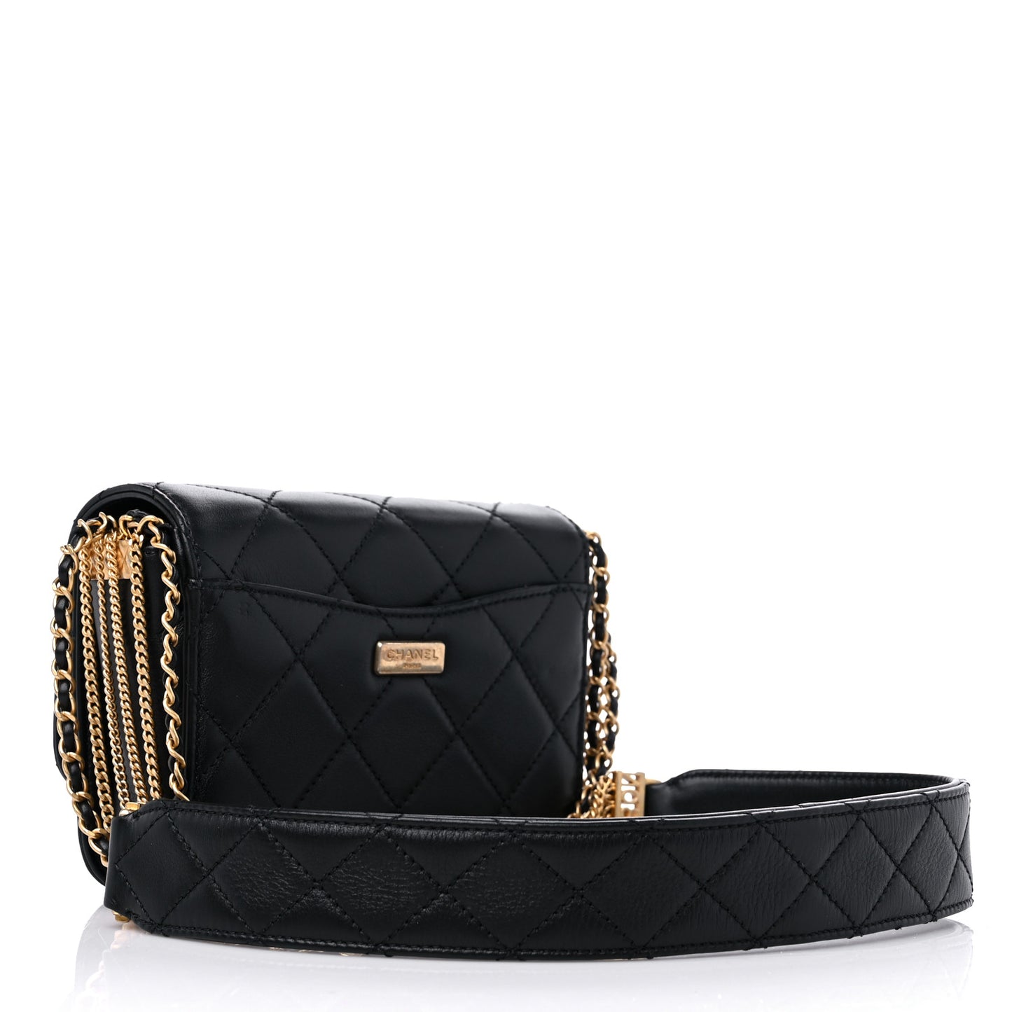 Lambskin Quilted Small Multiple Chain Flap Black