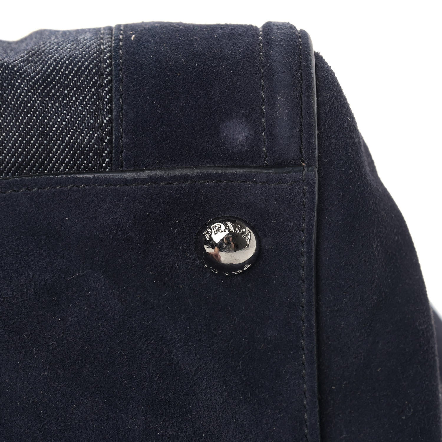 Prada Denim Suede Scamosciato Twin Pocket Tote Bleu 13 of 17