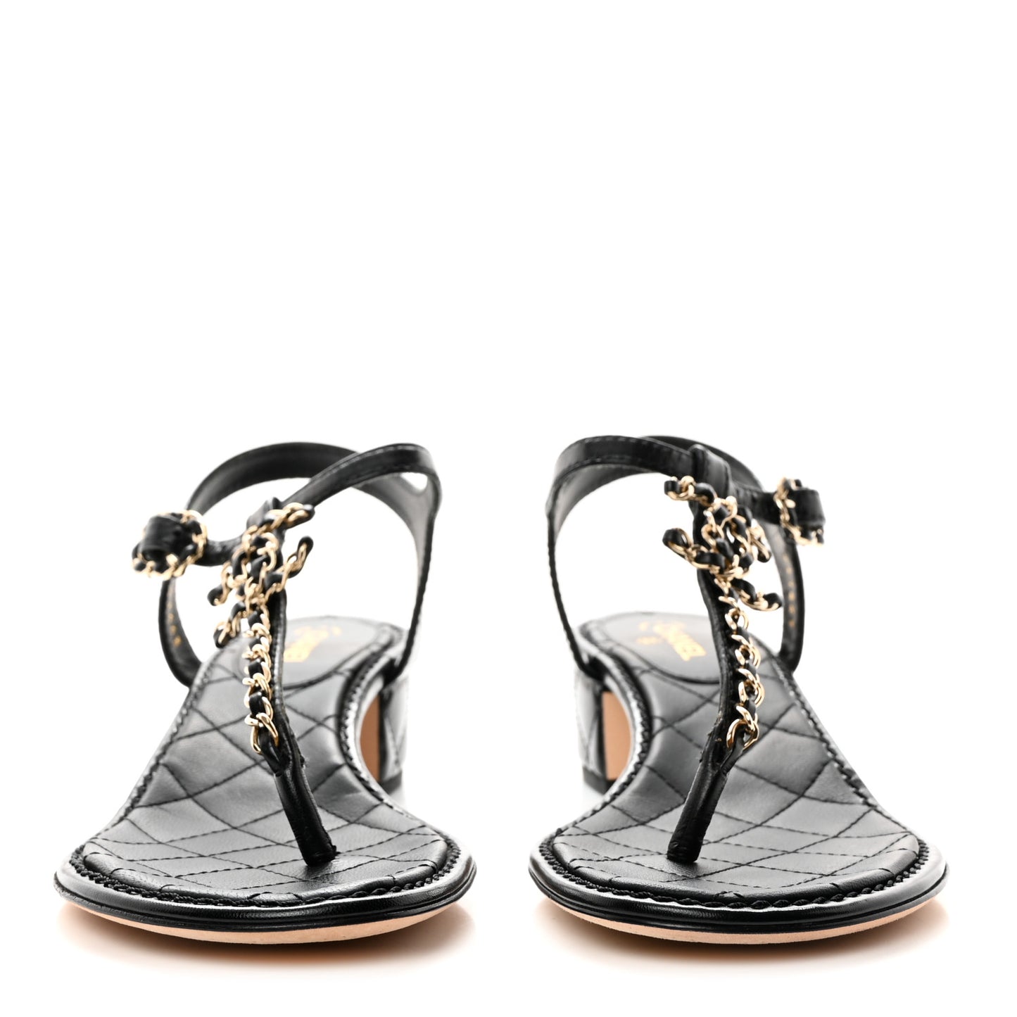Lambskin Chain CC Thong Sandals 37.5 Black