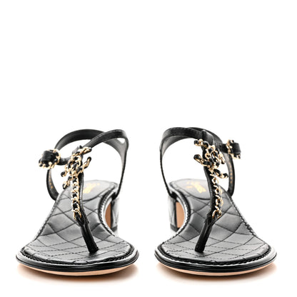 Chanel Lambskin Chain CC Thong Sandals 37.5 Black 2 of 10