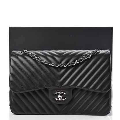 Chanel Lambskin Chevron Quilted Jumbo Double Flap Black 14 of 14