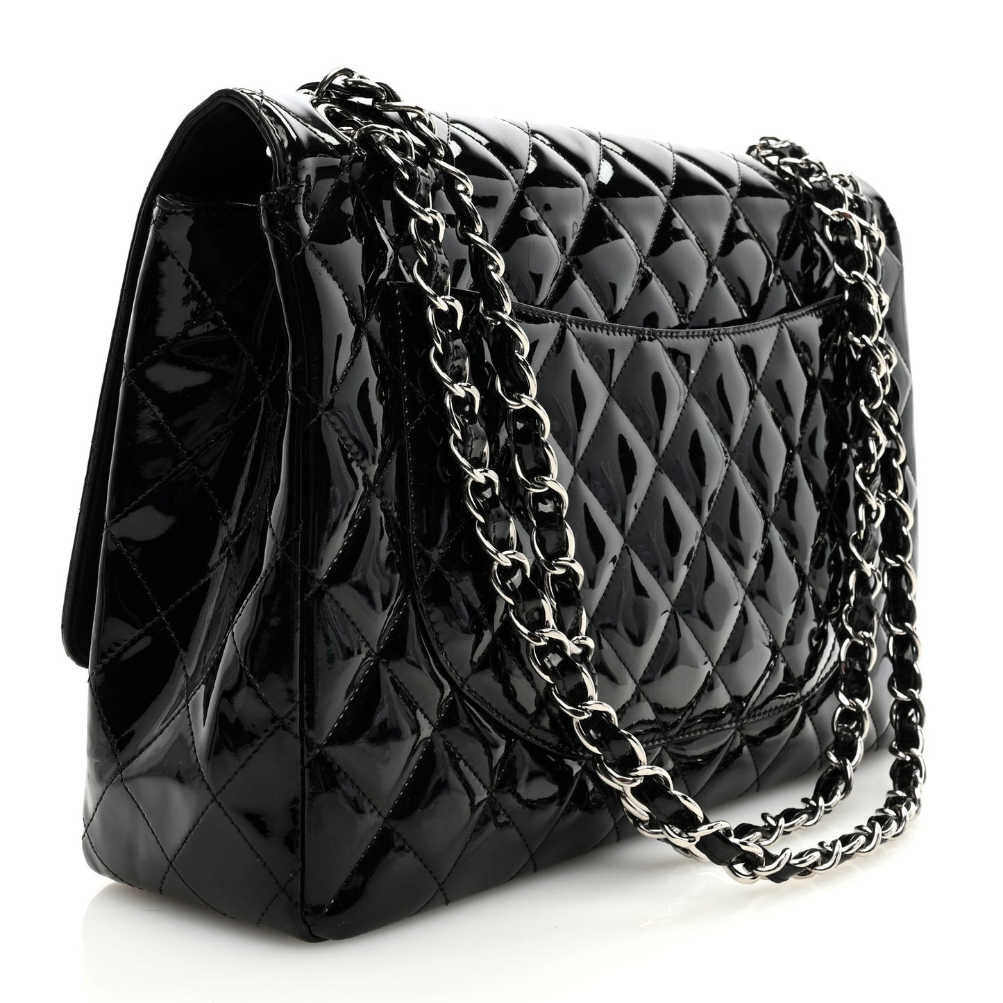 Patent Quilted Maxi Single Flap Black