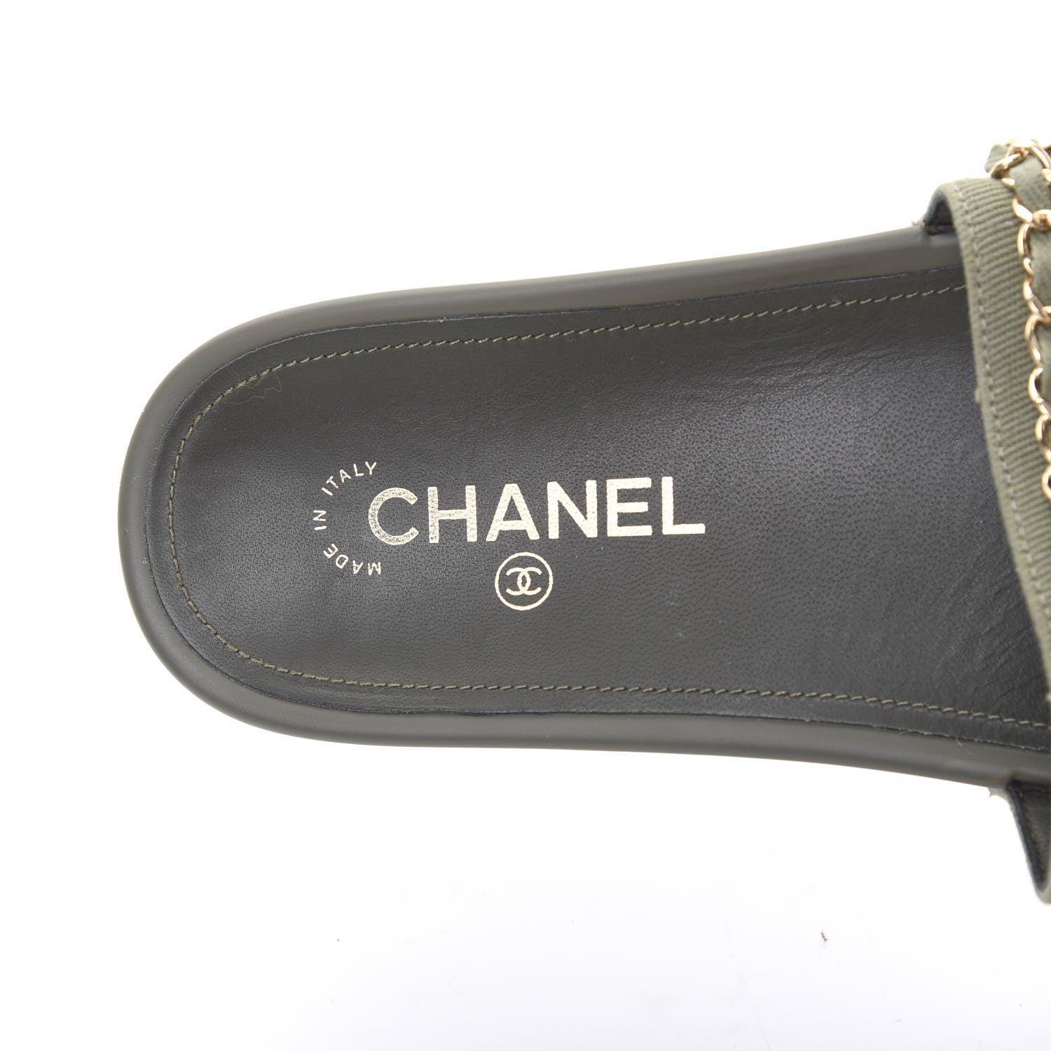 Chanel Canvas Chain Flat Sandals 39 Khaki 7 of 8