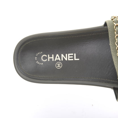 Chanel Canvas Chain Flat Sandals 39 Khaki 7 of 8