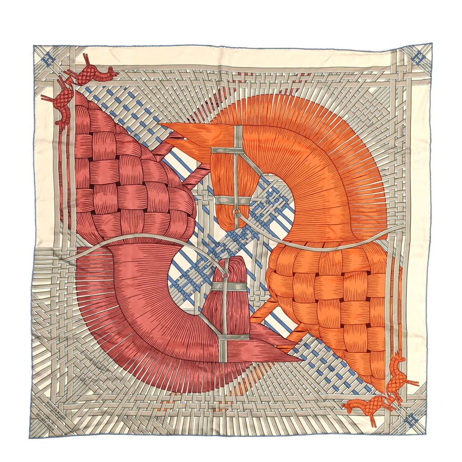 Hermes Silk Masan & Masan Scarf 90 Grege Potiron Bois De Rose 1 of 7