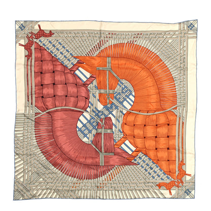 Hermes Silk Masan & Masan Scarf 90 Grege Potiron Bois De Rose 1 of 7