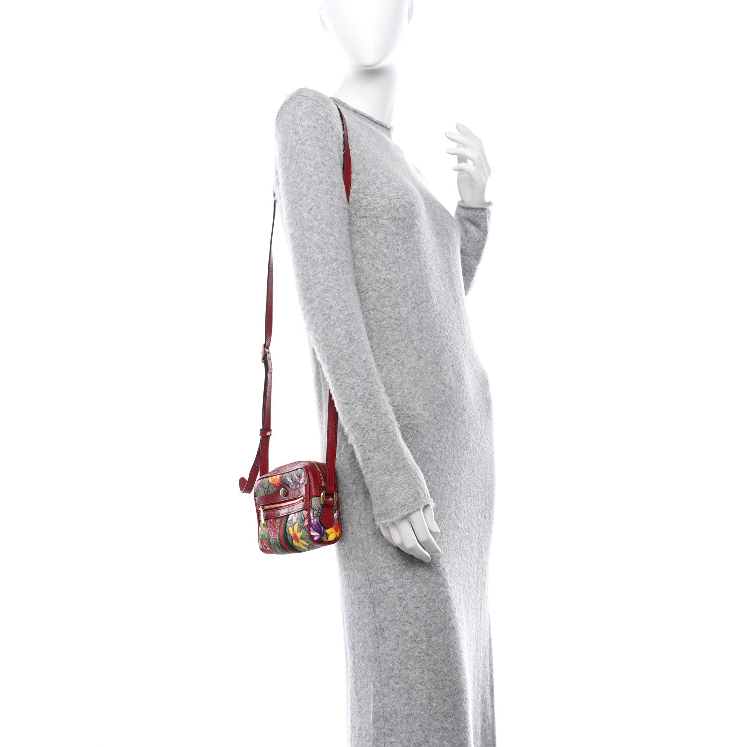 Gucci GG Supreme Monogram Flora Web Mini Ophidia Shoulder Bag Red 2 of 10