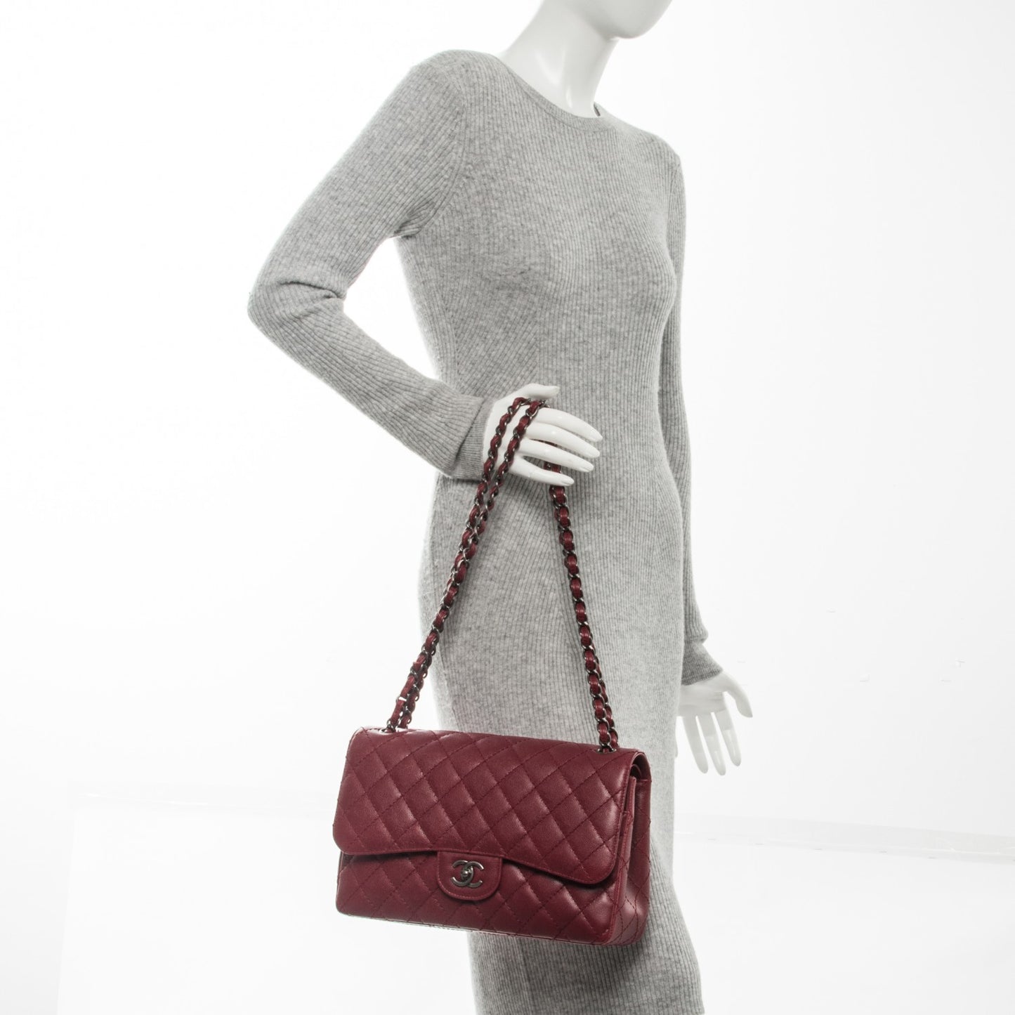 Caviar Quilted Jumbo Double Flap Red