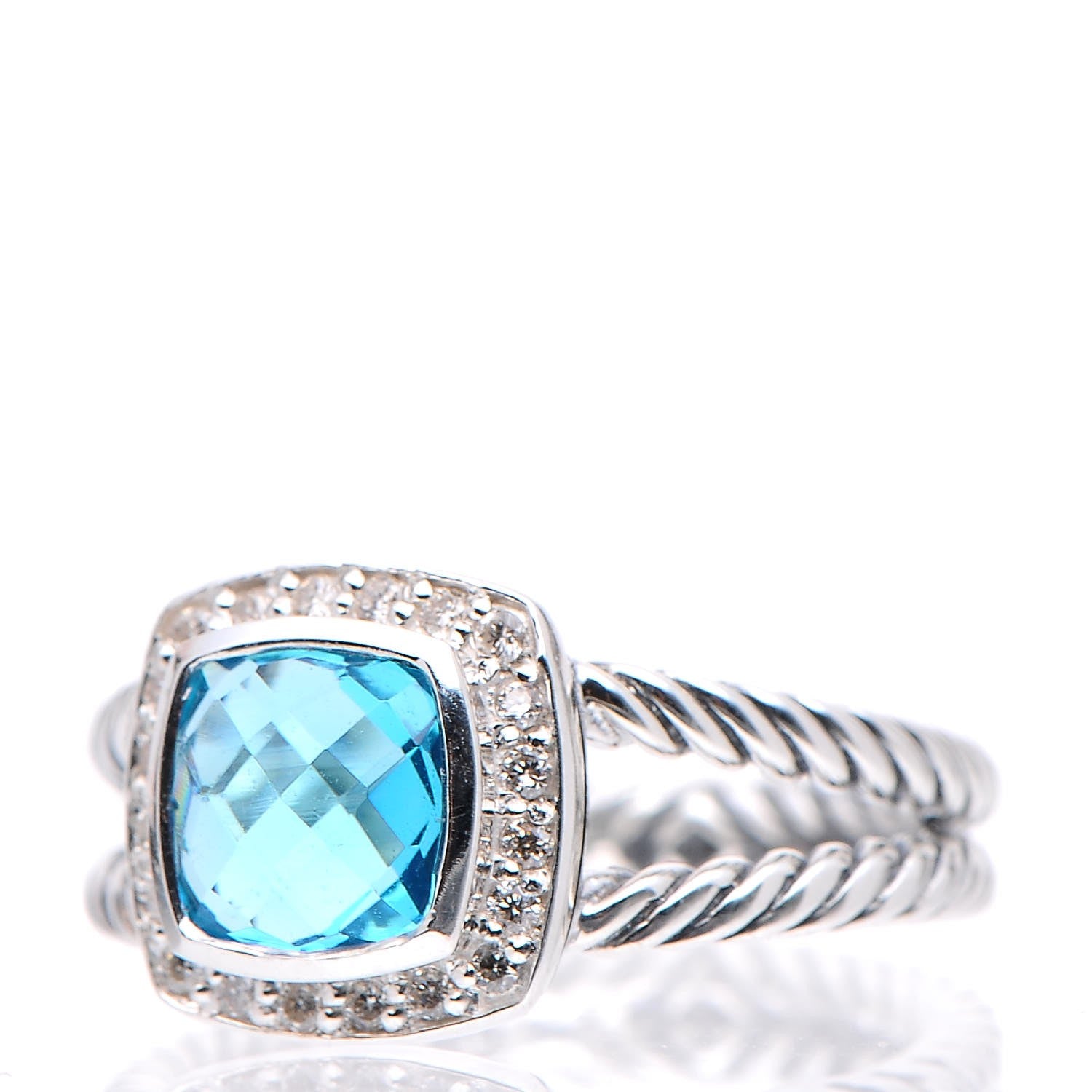 David Yurman Sterling Silver Diamond Blue Topaz 7mm Petite Albion Ring 54 6.75 3 of 5