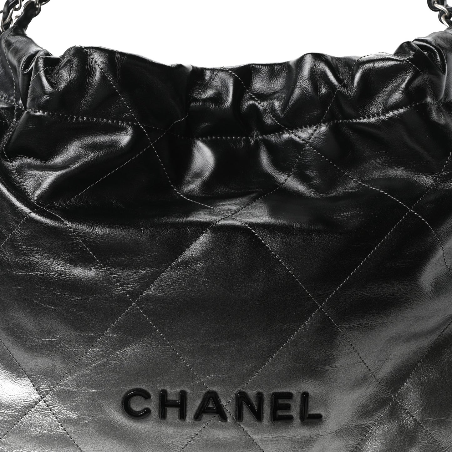 Metallic Shaded Calfskin Quilted Chanel 22 Black Silver