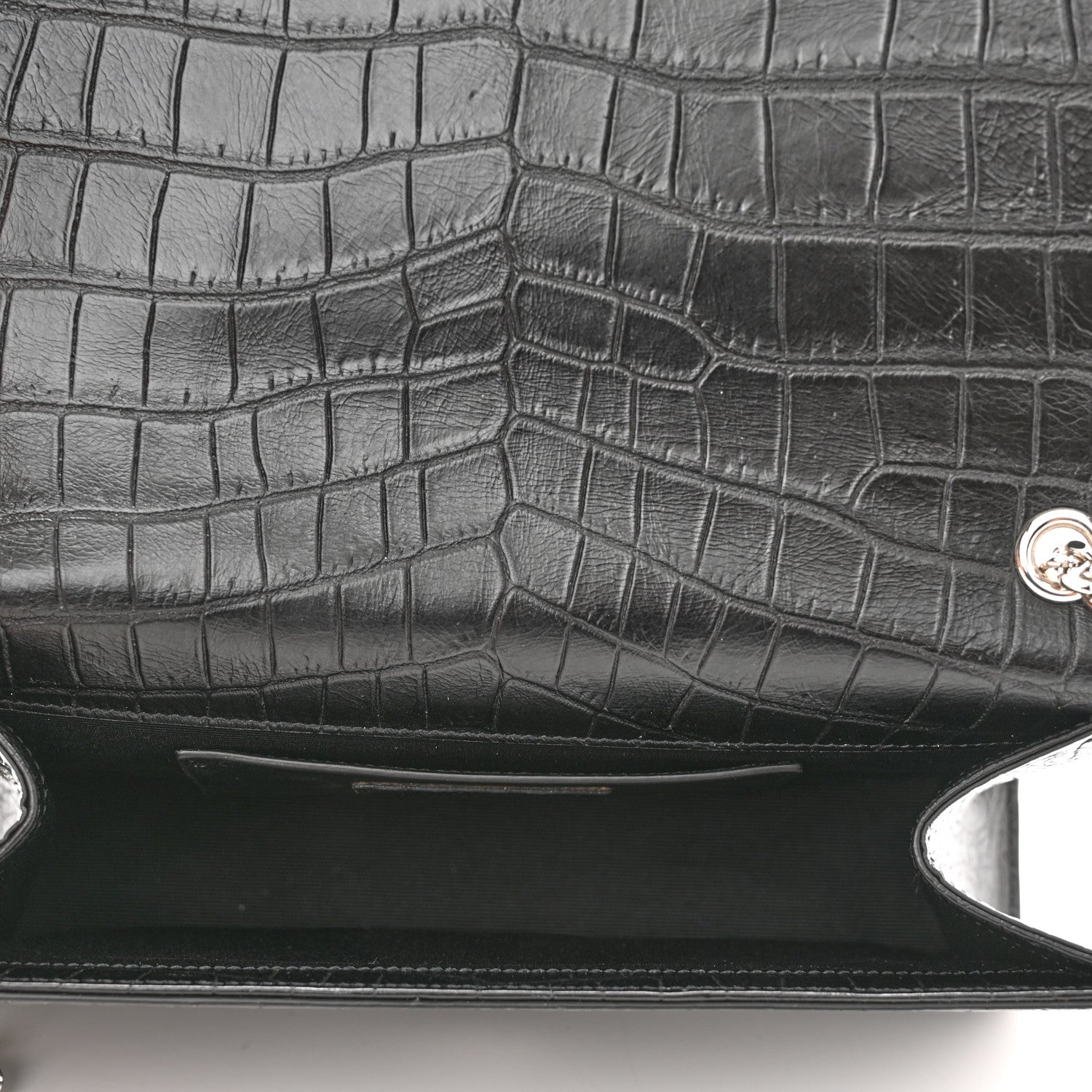 Saint Laurent Calfskin Crocodile Embossed Medium Classic Monogram Kate Tassel Satchel Black 5 of 10