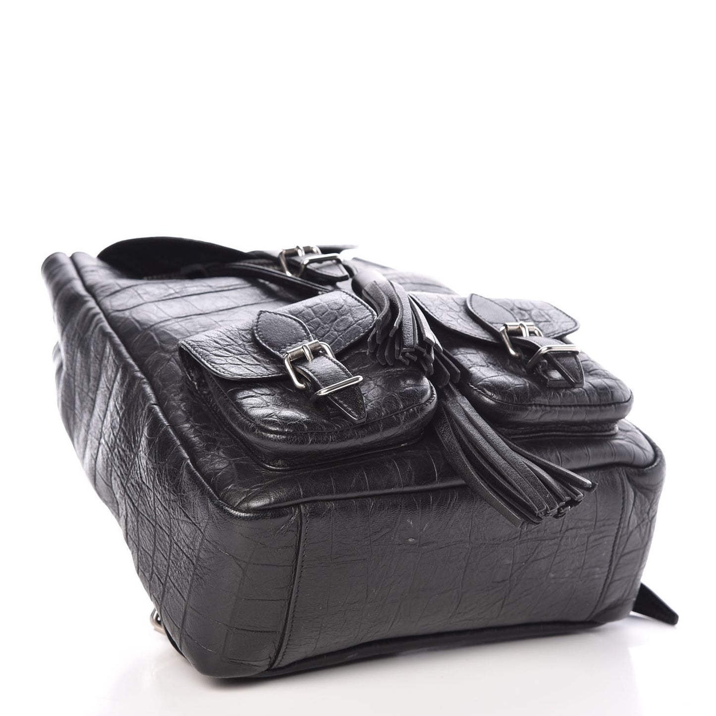 Crocodile Embossed Lambskin Festival Backpack Black