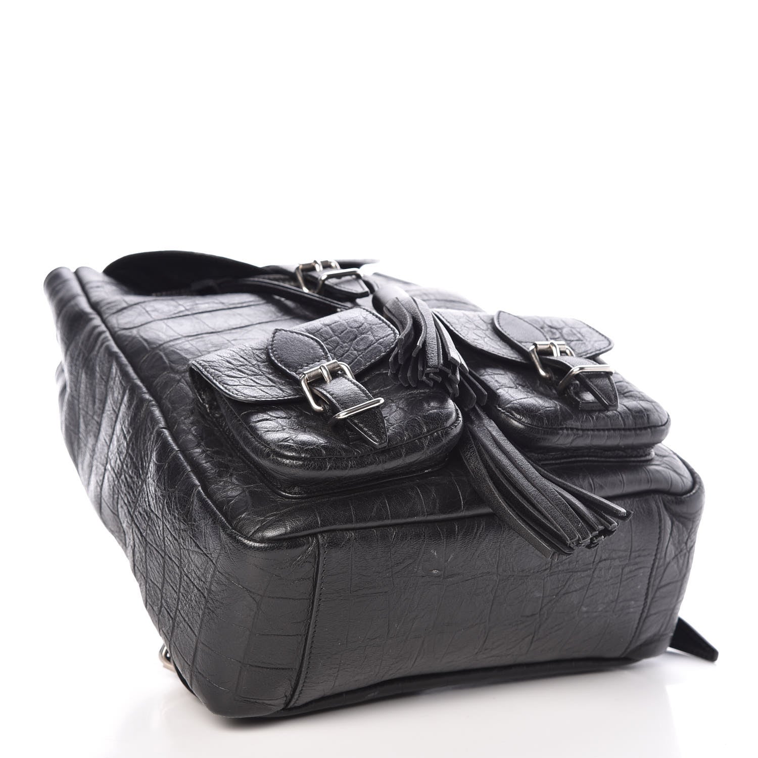Saint Laurent Crocodile Embossed Lambskin Festival Backpack Black 4 of 12