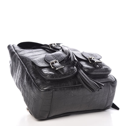 Saint Laurent Crocodile Embossed Lambskin Festival Backpack Black 4 of 12