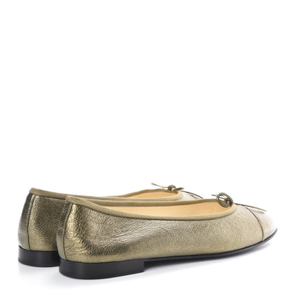 Chanel Metallic Calfskin Cap Toe CC Ballerina Flats 41 Gold 4 of 8