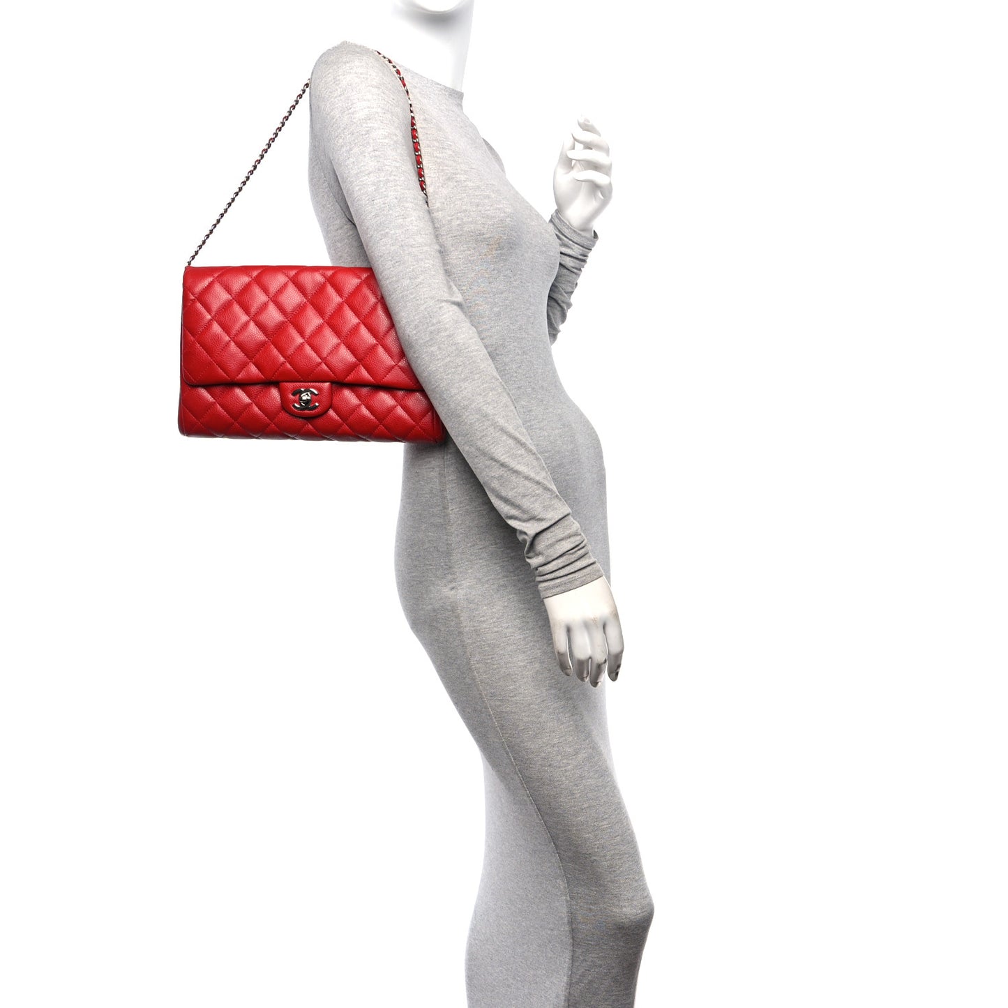 Caviar Quilted Clutch With Chain Flap Red