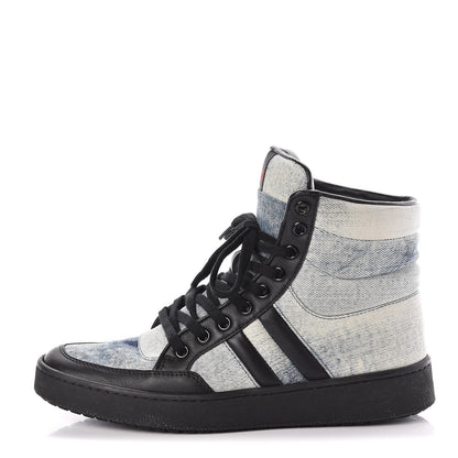 Gucci Washed Marble Denim Womens High Top Sneakers 36.5 Light Blue Black 1 of 10