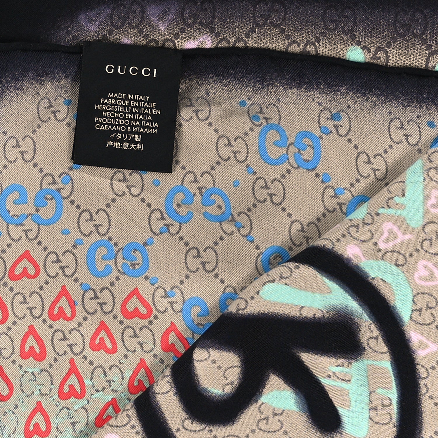 Gucci Silk Twill GG Monogram Life is Gucci Square Scarf Multicolor 3 of 4