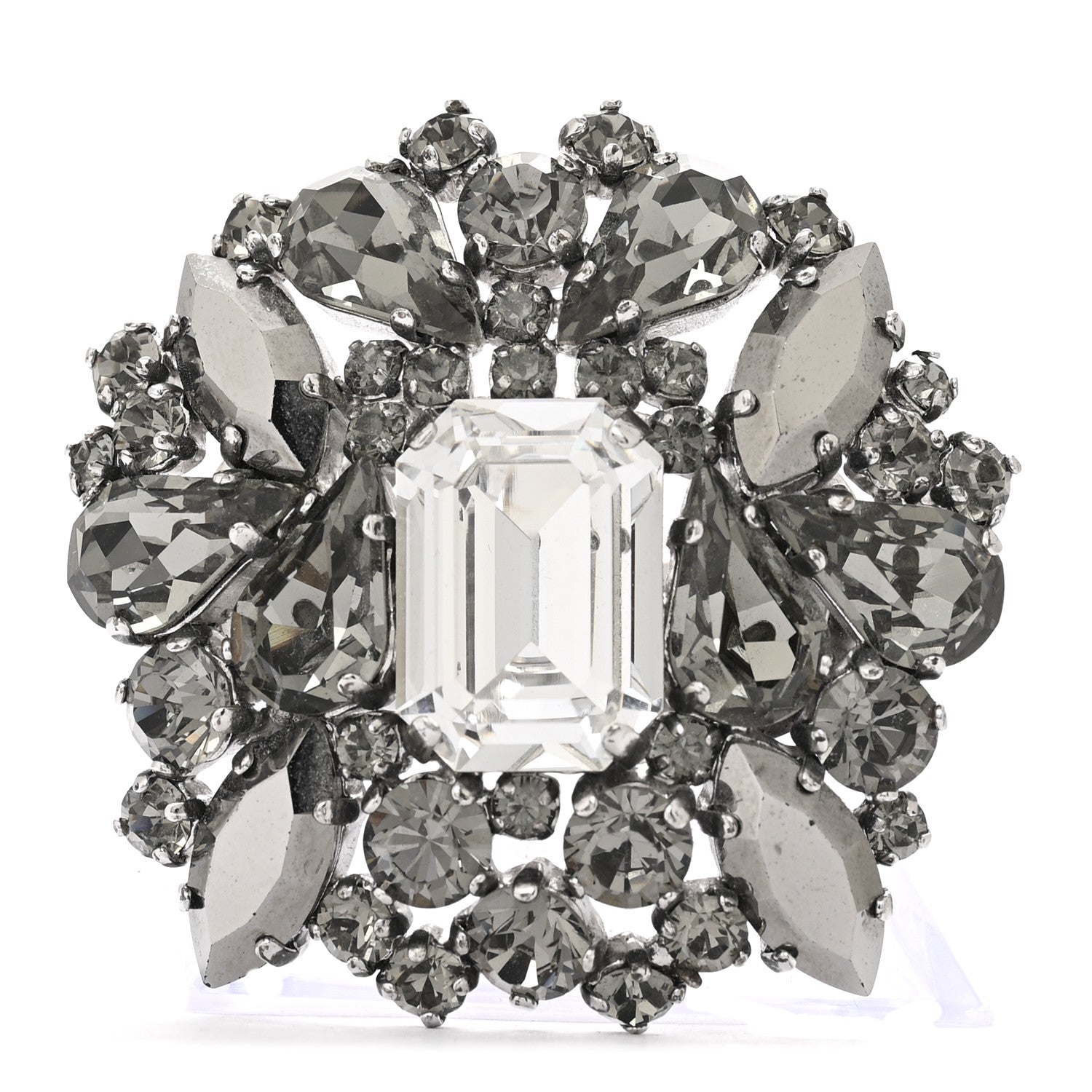 Christian Dior Crystal Cocktail Ring 54 7 Silver 1 of 6