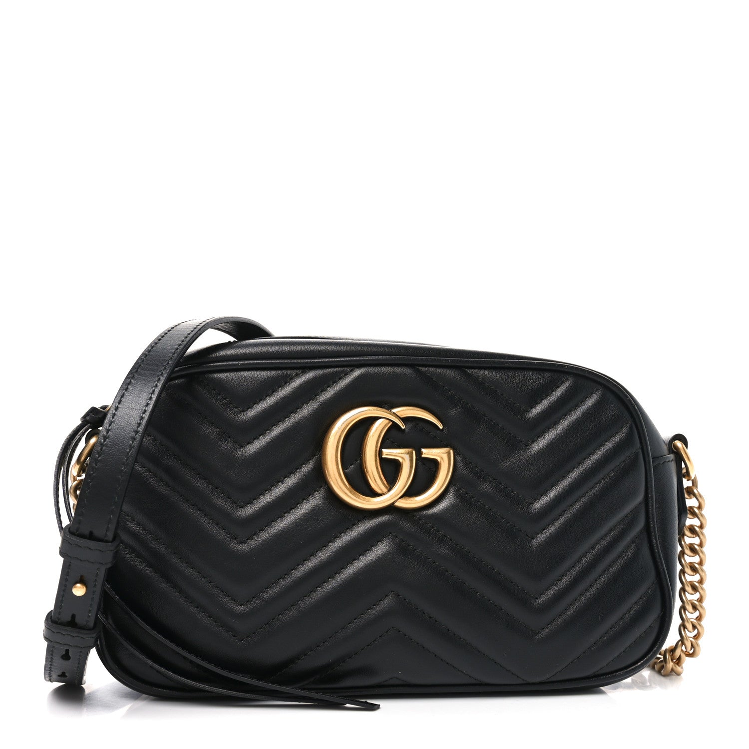 Gucci Calfskin Matelasse Small GG Marmont Chain Shoulder Bag Black 1 of 10