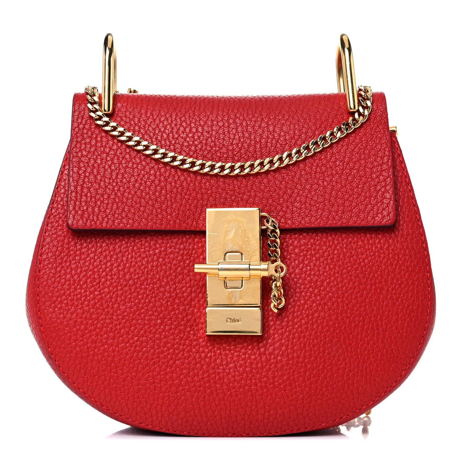 Chloe Grained Lambskin Mini Drew Shoulder Bag Plaid Red 1 of 10