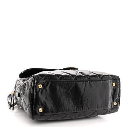 Chanel Shiny Crumpled Calfskin Quilted Large Bowling Bag Black 4 of 10