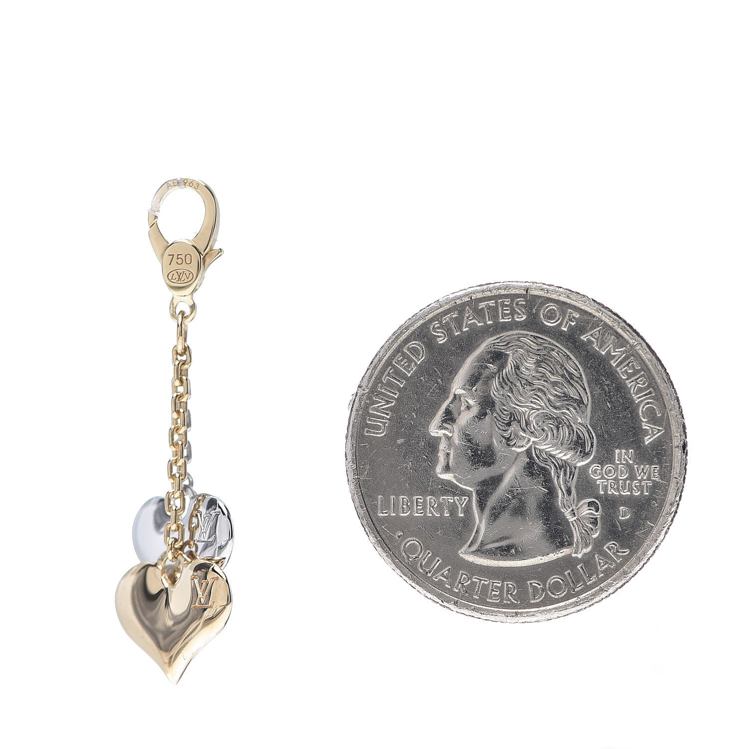 Louis Vuitton 18K Yellow White Gold Two Heart Monogram Charm 2 of 2